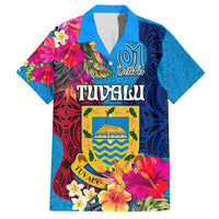 Tuvalu Independence Day Family Matching Off Shoulder Short Dress and Hawaiian Shirt 1st October 46th Anniversary Polynesian Jungle Flower