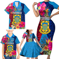 Tuvalu Independence Day Family Matching Short Sleeve Bodycon Dress and Hawaiian Shirt 1st October 46th Anniversary Polynesian Jungle Flower LT03 - Polynesian Pride