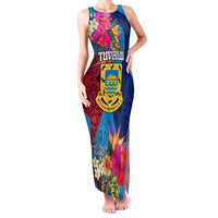 Tuvalu Independence Day Family Matching Tank Maxi Dress and Hawaiian Shirt 1st October 46th Anniversary Polynesian Jungle Flower LT03 Mom's Dress Blue - Polynesian Pride