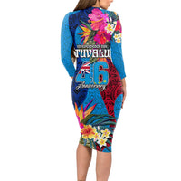 Tuvalu Independence Day Long Sleeve Bodycon Dress 1st October 46th Anniversary Polynesian Jungle Flower LT03 - Polynesian Pride