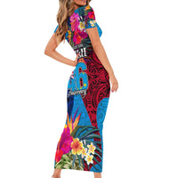 Tuvalu Independence Day Short Sleeve Bodycon Dress 1st October 46th Anniversary Polynesian Jungle Flower LT03 - Polynesian Pride