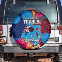 Tuvalu Independence Day Spare Tire Cover 1st October 46th Anniversary Polynesian Jungle Flower LT03 Blue - Polynesian Pride