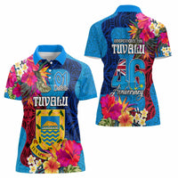 Tuvalu Independence Day Women Polo Shirt 1st October 46th Anniversary Polynesian Jungle Flower