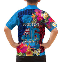 Personalised Tuvalu Independence Day Family Matching Off Shoulder Maxi Dress and Hawaiian Shirt 1st October 46th Anniversary Polynesian Jungle Flower LT03 - Polynesian Pride