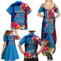 Personalised Tuvalu Independence Day Family Matching Summer Maxi Dress and Hawaiian Shirt 1st October 46th Anniversary Polynesian Jungle Flower