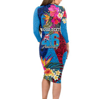 Personalised Tuvalu Independence Day Long Sleeve Bodycon Dress 1st October 46th Anniversary Polynesian Jungle Flower LT03 - Polynesian Pride