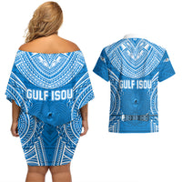 Gulf Isou Rugby Couples Matching Off Shoulder Short Dress and Hawaiian Shirt Papua New Guinea Polynesian Tattoo LT03 - Polynesian Pride