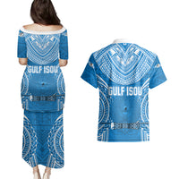 Gulf Isou Rugby Couples Matching Puletasi Dress and Hawaiian Shirt Papua New Guinea Polynesian Tattoo LT03 - Polynesian Pride