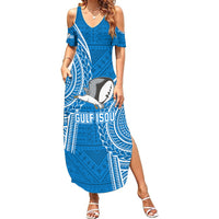 Custom Gulf Isou Rugby Summer Maxi Dress Papua New Guinea Polynesian Tattoo LT03 Women Blue - Polynesian Pride