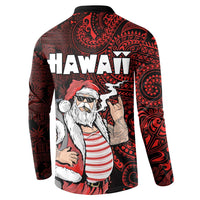 Hawaii Aloha Santa Claus Funny Polynesian Tattoo Button Sweatshirt Red Color