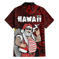 Hawaii Aloha Santa Claus Funny Polynesian Tattoo Family Matching Off The Shoulder Long Sleeve Dress and Hawaiian Shirt Red Color LT03 - Polynesian Pride