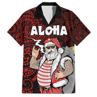 Hawaii Aloha Santa Claus Funny Polynesian Tattoo Family Matching Puletasi and Hawaiian Shirt Red Color