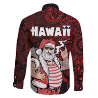 Hawaii Aloha Santa Claus Funny Polynesian Tattoo Family Matching Puletasi and Hawaiian Shirt Red Color