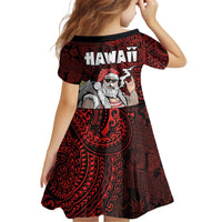 Hawaii Aloha Santa Claus Funny Polynesian Tattoo Kid Short Sleeve Dress Red Color