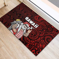 Hawaii Aloha Santa Claus Funny Polynesian Tattoo Rubber Doormat Red Color