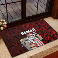 Hawaii Aloha Santa Claus Funny Polynesian Tattoo Rubber Doormat Red Color