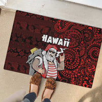 Hawaii Aloha Santa Claus Funny Polynesian Tattoo Rubber Doormat Red Color