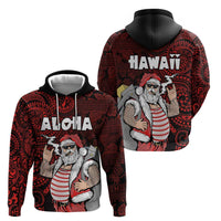Hawaii Aloha Santa Claus Funny Polynesian Tattoo Zip Hoodie Red Color