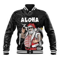 Hawaii Aloha Santa Claus Funny Polynesian Tattoo Baseball Jacket Black Color