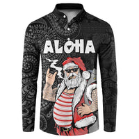 Hawaii Aloha Santa Claus Funny Polynesian Tattoo Button Sweatshirt Black Color