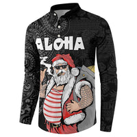 Hawaii Aloha Santa Claus Funny Polynesian Tattoo Button Sweatshirt Black Color