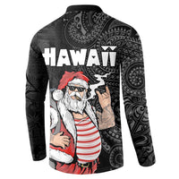 Hawaii Aloha Santa Claus Funny Polynesian Tattoo Button Sweatshirt Black Color