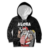 Hawaii Aloha Santa Claus Funny Polynesian Tattoo Kid Hoodie Black Color