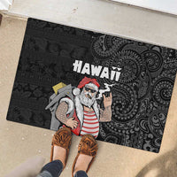 Hawaii Aloha Santa Claus Funny Polynesian Tattoo Rubber Doormat Black Color