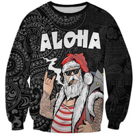 Hawaii Aloha Santa Claus Funny Polynesian Tattoo Sweatshirt Black Color LT03 Unisex Black - Polynesian Pride