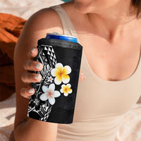 Hawaiian Hibiscus and Plumeria Polynesian Tribal Tattoo 4 in 1 Can Cooler Tumbler Black Color