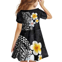 Hawaiian Hibiscus and Plumeria Polynesian Tribal Tattoo Family Matching Off The Shoulder Long Sleeve Dress and Hawaiian Shirt Black Color LT03 - Polynesian Pride