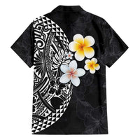 Hawaiian Hibiscus and Plumeria Polynesian Tribal Tattoo Family Matching Off The Shoulder Long Sleeve Dress and Hawaiian Shirt Black Color LT03 - Polynesian Pride