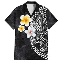 Hawaiian Hibiscus and Plumeria Polynesian Tribal Tattoo Family Matching Puletasi and Hawaiian Shirt Black Color