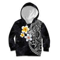 Hawaiian Hibiscus and Plumeria Polynesian Tribal Tattoo Kid Hoodie Black Color