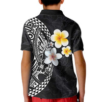 Hawaiian Hibiscus and Plumeria Polynesian Tribal Tattoo Kid Polo Shirt Black Color