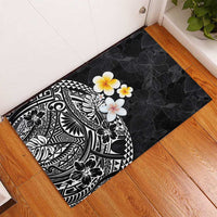 Hawaiian Hibiscus and Plumeria Polynesian Tribal Tattoo Rubber Doormat Black Color