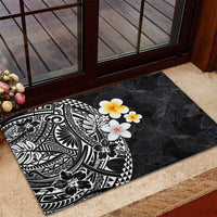 Hawaiian Hibiscus and Plumeria Polynesian Tribal Tattoo Rubber Doormat Black Color
