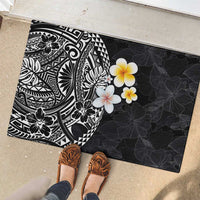 Hawaiian Hibiscus and Plumeria Polynesian Tribal Tattoo Rubber Doormat Black Color