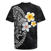 Hawaiian Hibiscus and Plumeria Polynesian Tribal Tattoo Rugby Jersey Black Color