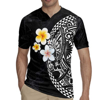 Hawaiian Hibiscus and Plumeria Polynesian Tribal Tattoo Rugby Jersey Black Color