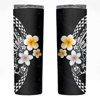 Hawaiian Hibiscus and Plumeria Polynesian Tribal Tattoo Skinny Tumbler Black Color