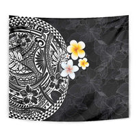Hawaiian Hibiscus and Plumeria Polynesian Tribal Tattoo Tapestry Black Color