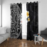 Hawaiian Hibiscus and Plumeria Polynesian Tribal Tattoo Window Curtain Black Color