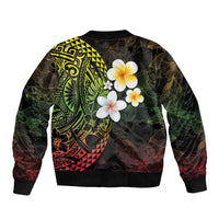 Hawaiian Hibiscus and Plumeria Polynesian Tribal Tattoo Bomber Jacket Reggae Color