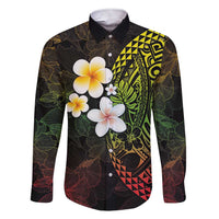 Hawaiian Hibiscus and Plumeria Polynesian Tribal Tattoo Family Matching Short Sleeve Bodycon Dress and Hawaiian Shirt Reggae Color