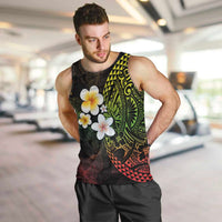 Hawaiian Hibiscus and Plumeria Polynesian Tribal Tattoo Men Tank Top Reggae Color