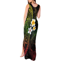 Hawaiian Hibiscus and Plumeria Polynesian Tribal Tattoo Tank Maxi Dress Reggae Color
