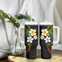 Hawaiian Hibiscus and Plumeria Polynesian Tribal Tattoo Tumbler With Handle Reggae Color