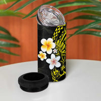 Hawaiian Hibiscus and Plumeria Polynesian Tribal Tattoo 4 in 1 Can Cooler Tumbler Yellow Color