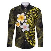 Hawaiian Hibiscus and Plumeria Polynesian Tribal Tattoo Family Matching Puletasi and Hawaiian Shirt Yellow Color